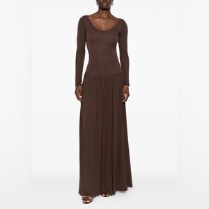 Aya Muse Brown Knit Long Sleeve Dress L NWT Luxury Minimalist Maxi